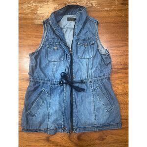 Cisono Denim Utility Vest - Drawstring Waist - Blue Chambray, Size M